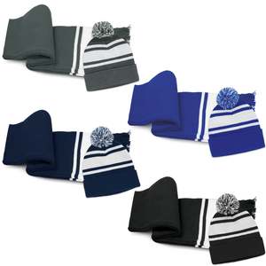 Headwear: Commodore Scarf and Beanie with Pom Pom Set