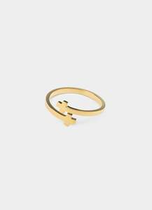 Rings Category: Vendetta Mini Cross Ring - 18k Gold Plated