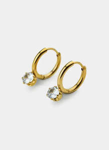Single Stone Hoop Earring- 18K Gold Plated