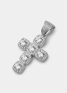 Mens Pendants: Princess Cut Cross Pendant - Palladium Plated