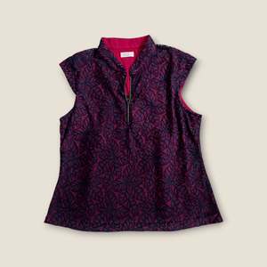 Greg Norman Cap Sleeve Quarter Zip Polo – Berry with Navy Lace (L)