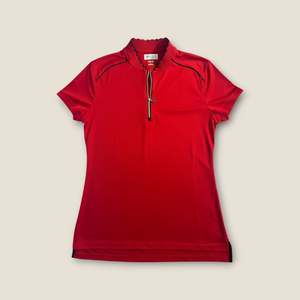 Greg Norman Quarter Zip Polo – Vibrant Red with Navy Trim (S)