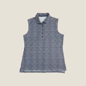 Navy & White Check Sleeveless Polo (M)