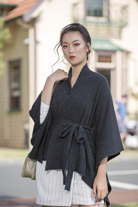 Merii Timeless Belted Cape – Charcoal – Merii
