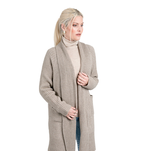 Products: Longline Ribbed pocket Knit Cardigan — Buff – Merii