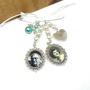 Photo Charms Custom Wedding Accessories: DOUBLE -  PHOTO BOUQUET PEARL ANGEL CHARM