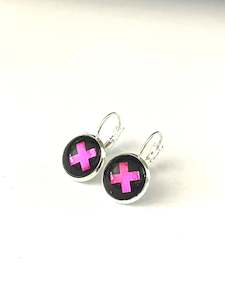 Glass Dome Earrings: HOT PINK + BLACK KISS EARRINGS