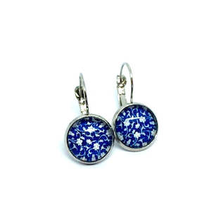 Glass Dome Earrings: BLUE WILLOW