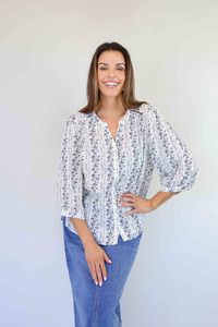 New In Tops: Larosela Button-Front Printed T-Shirt
