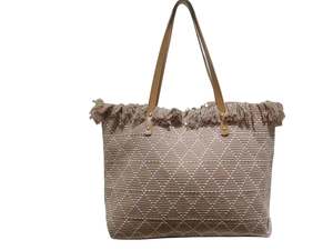 Diamond Print Beach Tote Bag Leather Handle