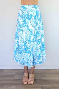 Clothing Bottoms: Merric Flower Print Elastic Waist Skirt