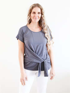 Tops T Shirts: Larosela Super Soft Tie Front At Waist Round Neck Shirt