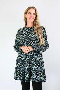 Tops Tunics: Merric Velvety Texture Pleated Hem Long Sleeves Thigh-length Tunic Dress