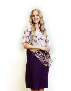 Dresses Midi Dresses: Merric Tiered Silky Midi Dress with Cape Sleeve