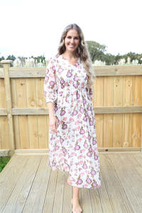 Larosela Floral V-Neck Short Sleeve Maxi Dress