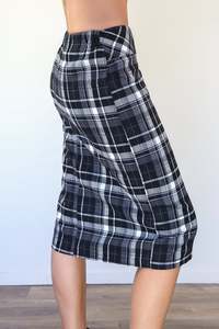 Bottoms Skirts: Larosela Checkered Split Hem Pencil Skirt