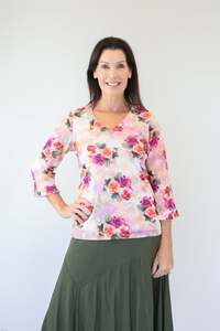 Merric V-neck Floral Print Lace Cuff Blouse