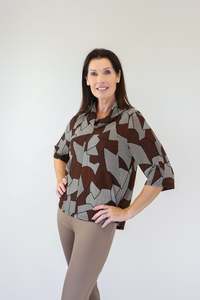 Sale: Merric Block Print Roll Collar Top