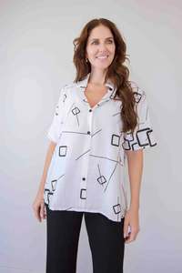 Blouse Shirt: Merric Geometric Print Shirt