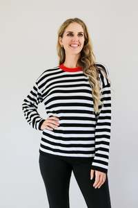 Merric Black & White Striped Long Sleeve Top