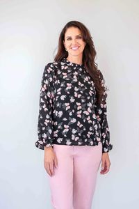 New: Larosela Print Chiffion Ruffled Collar Top