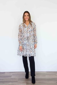 New: Larosela Long Sleeve Printed Chiffon Ruffle Dress