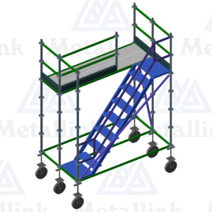 Mobile Platform with Staircase: 2.5m Ringlock Scaffold on Wheels - Metallink