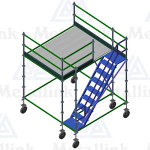 Mobile Platform with Staircase: 2.5m x 2.5m Ringlock Scaffold on Wheels - Metallink