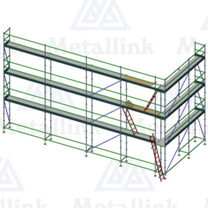 16m Transforming Ringlock Scaffold w/Ladders, 3-Level - Metallink