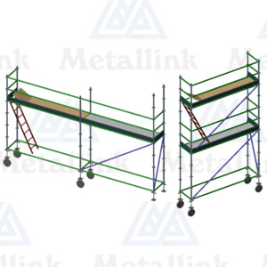 Aluminium: 2-in-1 Mobile Aluminium Scaffolding 2-Level 3m / 1-Level 6m - Metallink