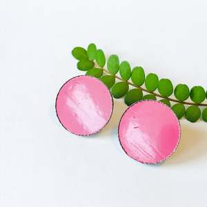 Hibiscus Pink Large Dot Statement Earrings