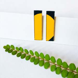 Bumblebee Yellow & Black Short Ribbon Statement Earrings