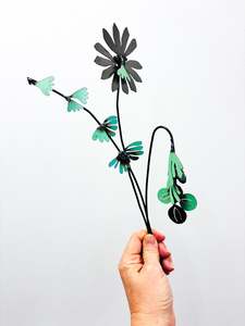 Picked & Plucked Posie Green & Black Floral Sculpture Trio
