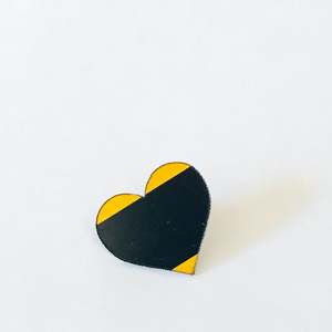 Black: Bumble Bee Yellow & Black Heart Lapel Pin Broach