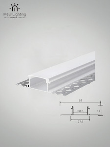 3 Meter Plaster-In Recessed Aluminum Channel with Milky PC Cover 21mmx13.5mm