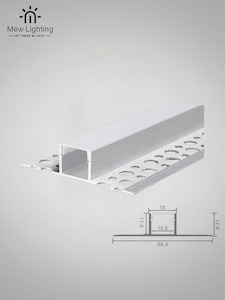 3 Meter Plaster-In Recessed Aluminum Channel with Milky PC Cover 15mmx12.8mm
