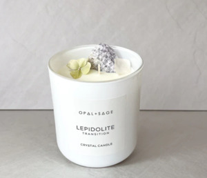 Opal Sage: Lepidolite Crystal Candle | Large