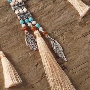 Necklace: Hamsa Triple Tassel Necklace (Cream)
