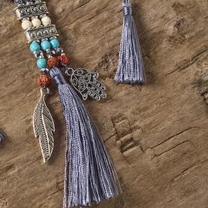 Hamsa Triple Tassel Necklace (Earth Grey)