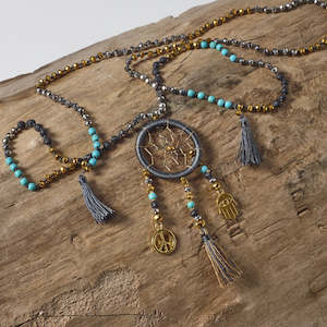 Dream Catcher Tassel Necklace (Earth Grey)