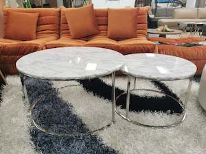 *MG*#7165 Natural Marble Top Stainless steel frame coffee table set