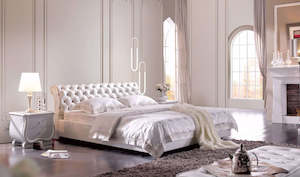 Bed Frames Bases: Snow white High Quality Italian Leather Bed Frame A129, 20% off