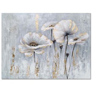 100% Hand Oil Painting silver flowers