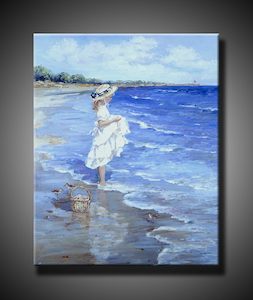 Paintings: 100% Hand Oil Little Girl by The Sea, Ready to Hang up