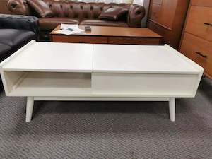 Entertainment Unit: Mid-Century multifunctional coffee table , off white in stock - CLEARANCE SALE