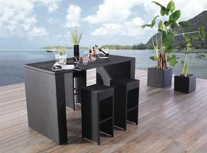 Outdoor Dining: Hiview 7pc Outdoor Rattan Bar set brown colour available