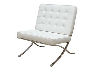 Armchairs: Barcelona Style single Leather sofa, white color available now