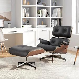 Armchairs: *MG* Full aniline leather Eames lounger chair and ottoman
