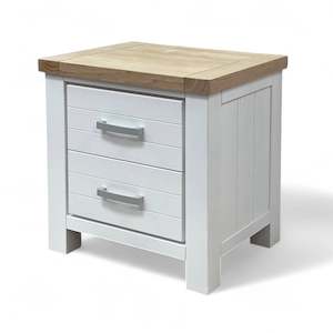 Bedside Tables: Sicily 2-Drawer Solid Wood Bedside White+natural top