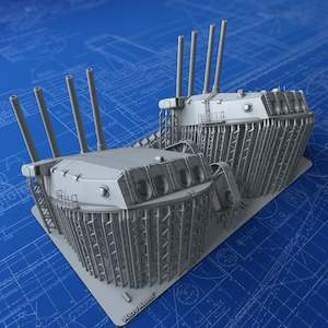 1/400 French Navy Quad 380mm/45 (14.96") Model 1935 x2 (Richelieu 1943, Closed Gunports)